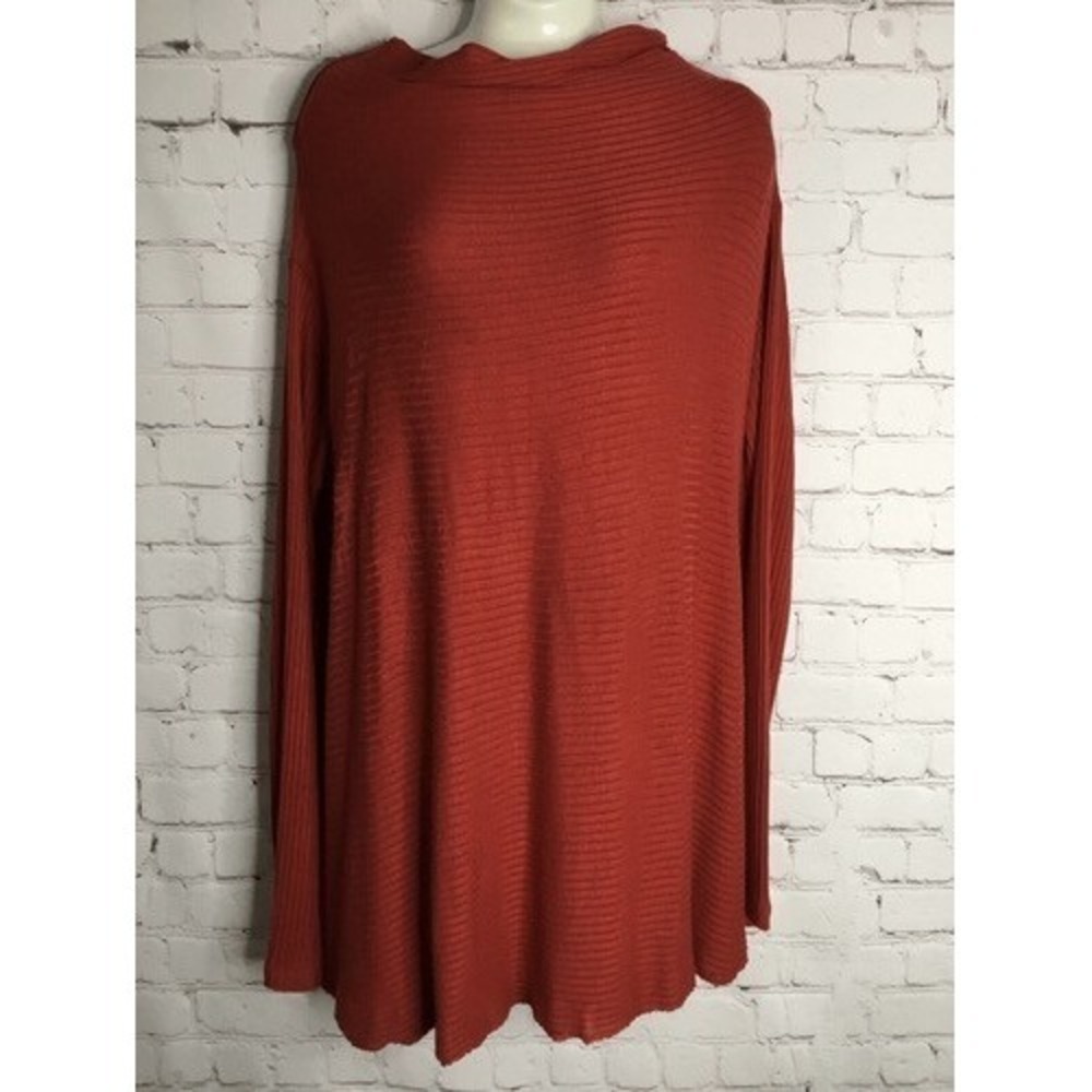 Free People Rust Orange Ribbed Split Back Tunic Top Women Small Rayon/Spandex